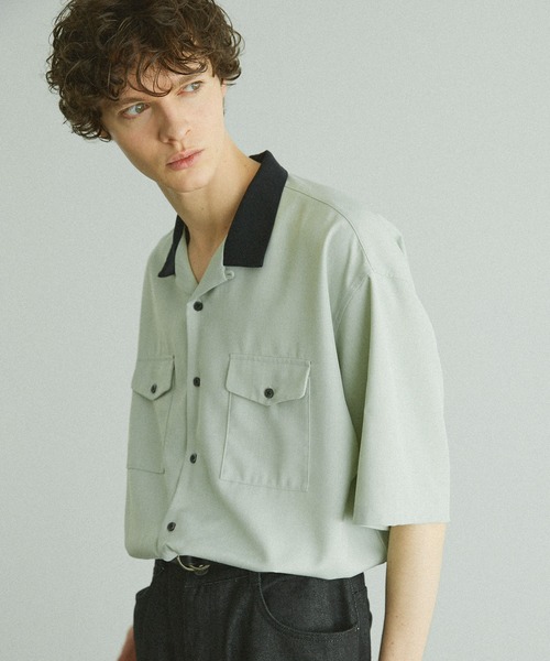 Bleme シャツ リネンライク オープンカラー クレリックシャツ メンズ