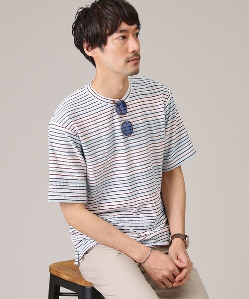 TAKEO KIKUCHI tシャツ ヘリンボンボーダー 半袖カットソー
