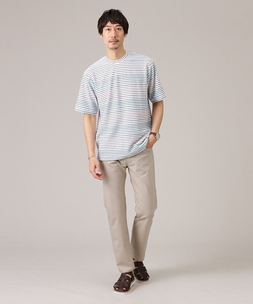 ヘリンボンボーダーカットソー TAKEO KIKUCHI tシャツ ヘリンボンボーダー 半袖カットソー