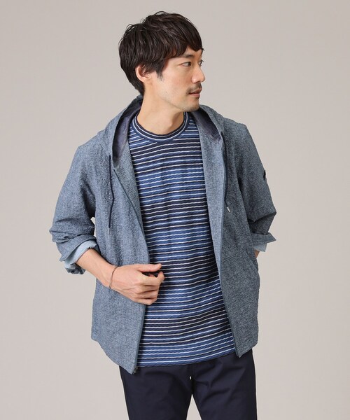 ヘリンボンボーダーカットソー TAKEO KIKUCHI tシャツ ヘリンボンボーダー 半袖カットソー