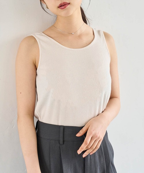 mil タンクトップ ノースリーブ 「前後2way」シンプルリブタンク