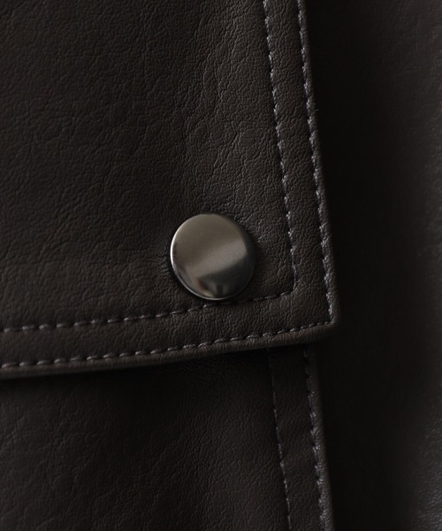 SUGGESTION ブルゾン アウター Fake leather blouson with boa collar