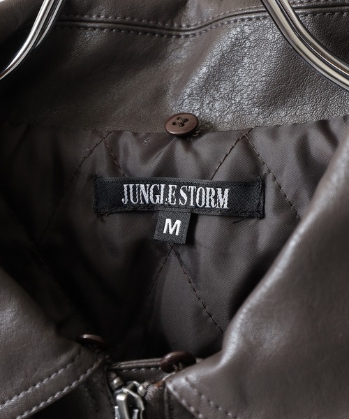 SUGGESTION ブルゾン アウター Fake leather blouson with boa collar