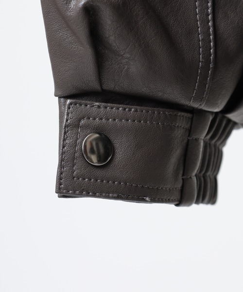 SUGGESTION ブルゾン アウター Fake leather blouson with boa collar