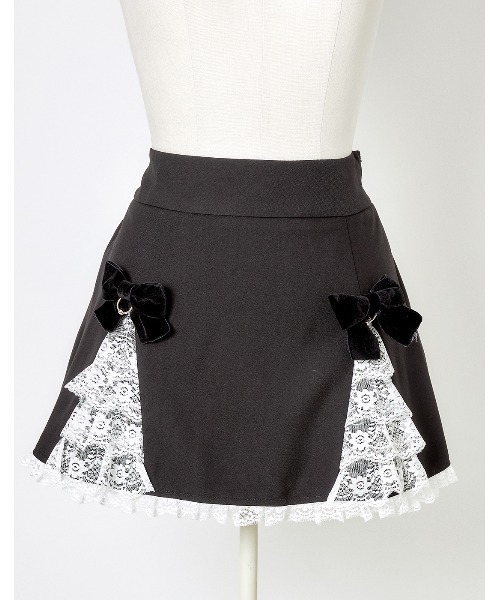AVENCHUMU スカート Body piercing ribbon lace tiered skirt