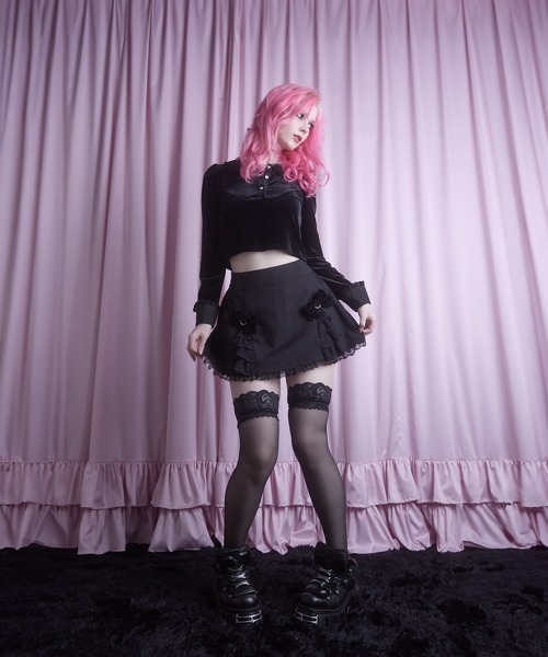 AVENCHUMU スカート Body piercing ribbon lace tiered skirt