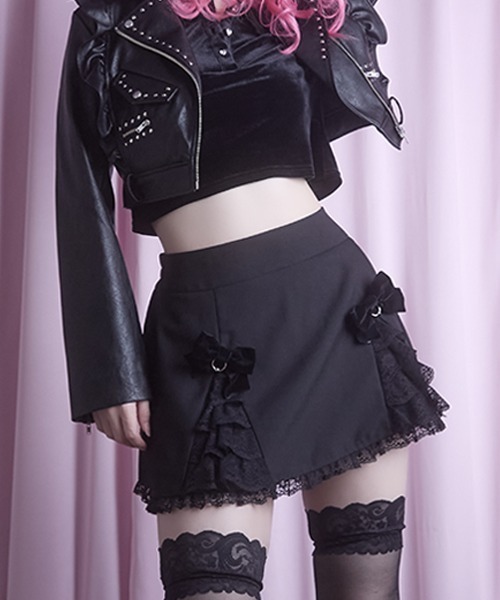 AVENCHUMU スカート Body piercing ribbon lace tiered skirt