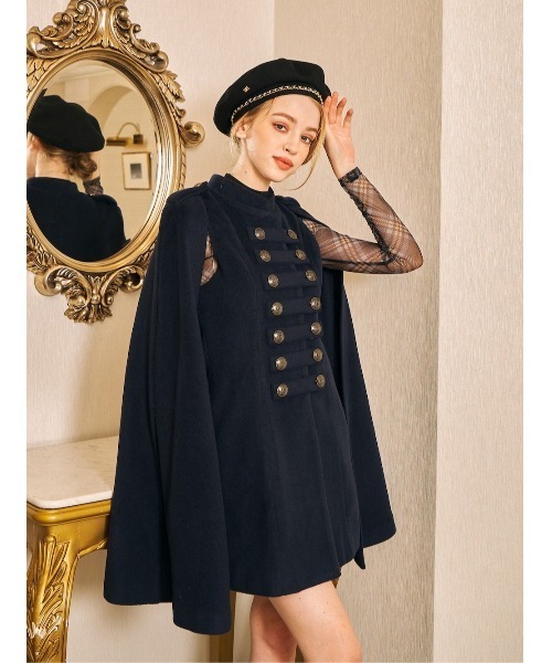 ダーリッチ darich ケープチェックナポレオンコート ブラック FREE Darich（ダーリッチ） コート アウター ナポレオンケープコート