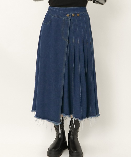 【Andersson Bell 】ローライズ プリーツ ラップ デニムスカート デニムスカート デニムラッププリーツスカート : ZOZOTOWN Yahoo