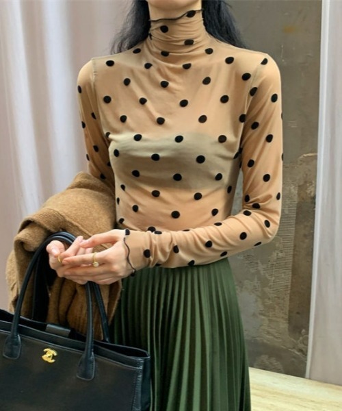 gossip!ロサンゼルス ブラウス シャツ Y2Kドット柄ハイネック長袖