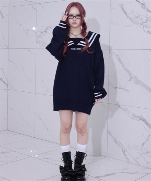 Fickle Bebe / フィクルベベ　ＦＢセーラーカラーニット　ワンピース Fickle Bebe ニット セーター FBセーラーカラーニット