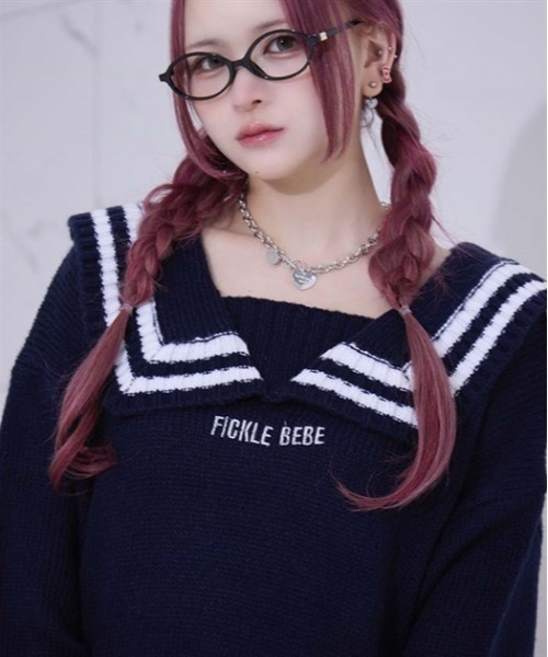 Fickle Bebe / フィクルベベ　ＦＢセーラーカラーニット　ワンピース Fickle Bebe ニット セーター FBセーラーカラーニット