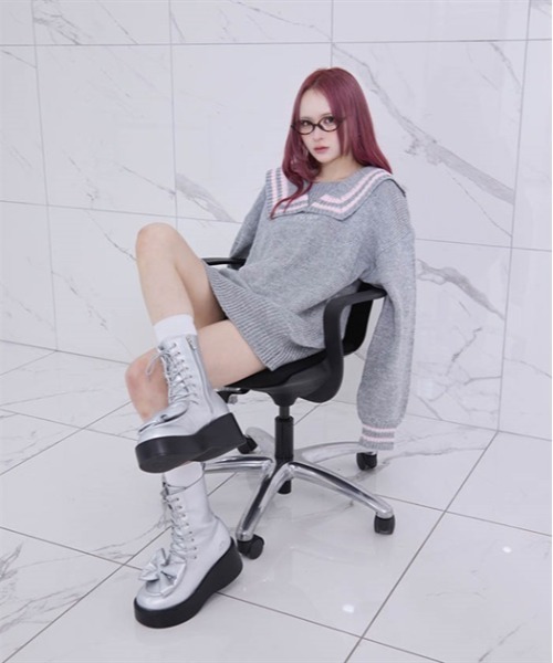 Fickle Bebe / フィクルベベ　ＦＢセーラーカラーニット　ワンピース Fickle Bebe / フィクルベベFBセーラーカラーニットワンピース