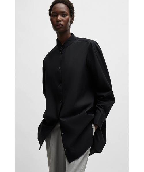 ブラウス シャツ NAOMI x BOSS リンクルフリー コットン ロングブラウス レディース