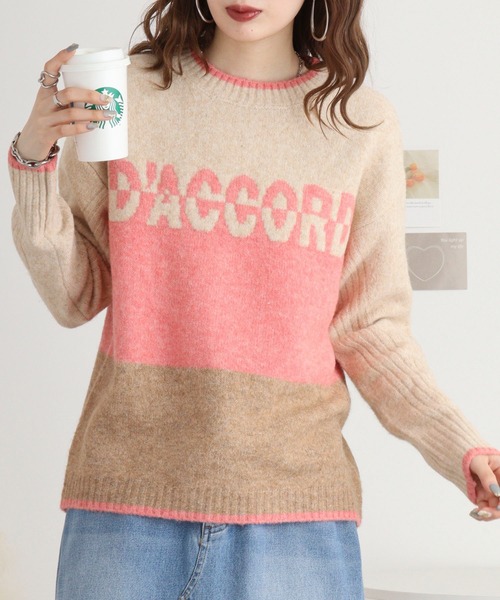 ニット セーター BRODIAEA 配色ロゴニットプルオーバー レディース