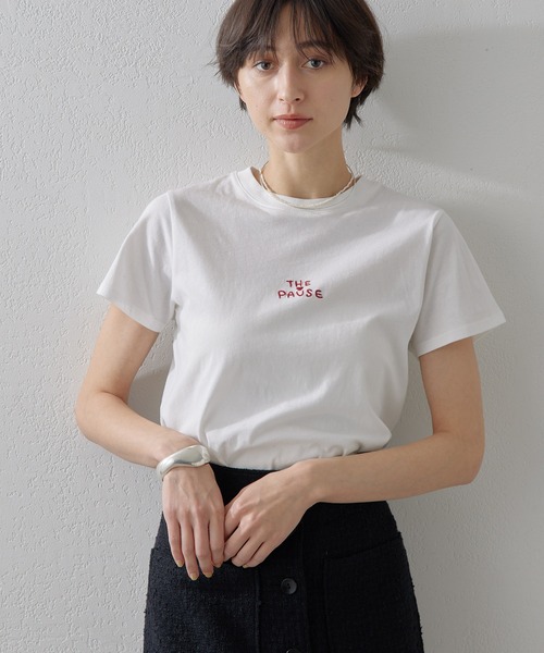 THE PAUSE 半袖Tシャツ ホワイト THE PAUSE tシャツ 半袖 「THE PAUSE」THE PAUSE刺繍Tシャツ