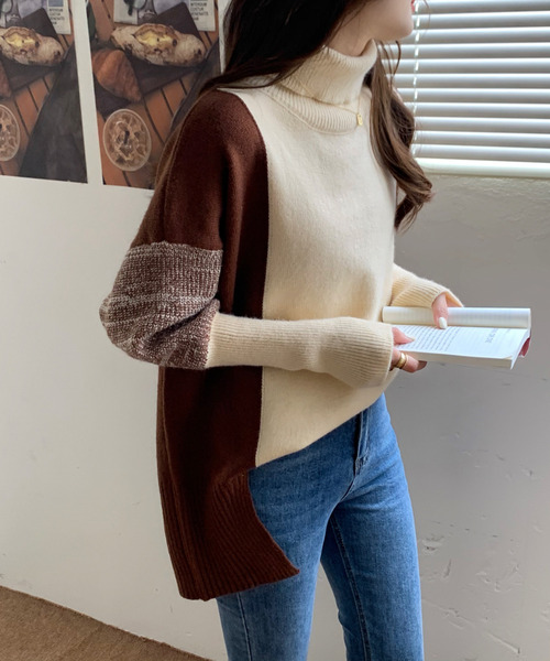 「emi+」 タートルネックニット FREE ネイビー レディース_画像4