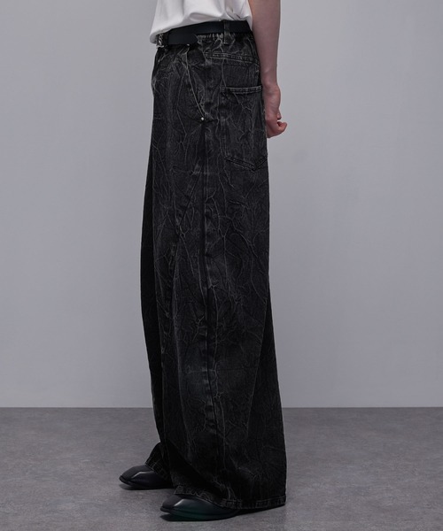 【希少レア】Y2K 鬼フェード バギー ワイド ブラック カーゴ デニム パンツ Loose ジーンズ フェイデッド ワイドバギーカーブデニムパンツ