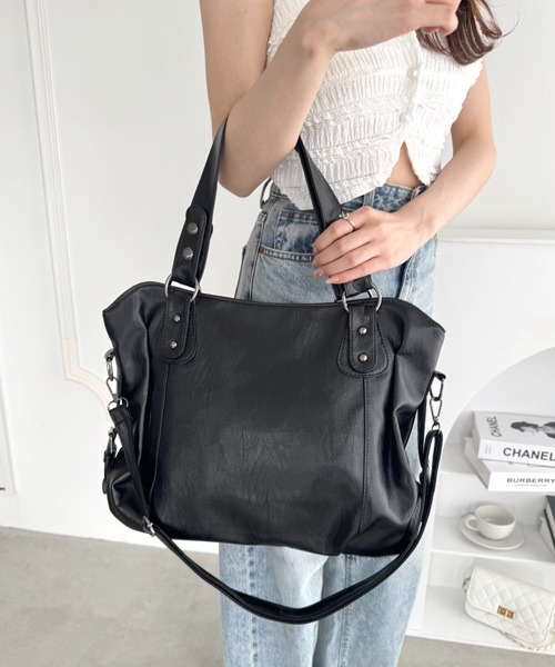 Loueme ボストンバッグ サイドベルトPUレザーボストンバッグ