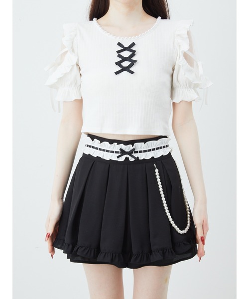 Ank Rouge（アンクルージュ） tシャツ 3つリボン肩あきテレコTOPS