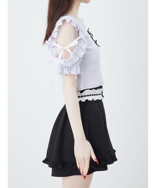 Ank Rouge（アンクルージュ） tシャツ 3つリボン肩あきテレコTOPS