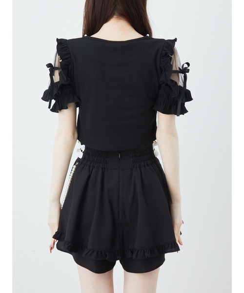 Ank Rouge（アンクルージュ） tシャツ 3つリボン肩あきテレコTOPS