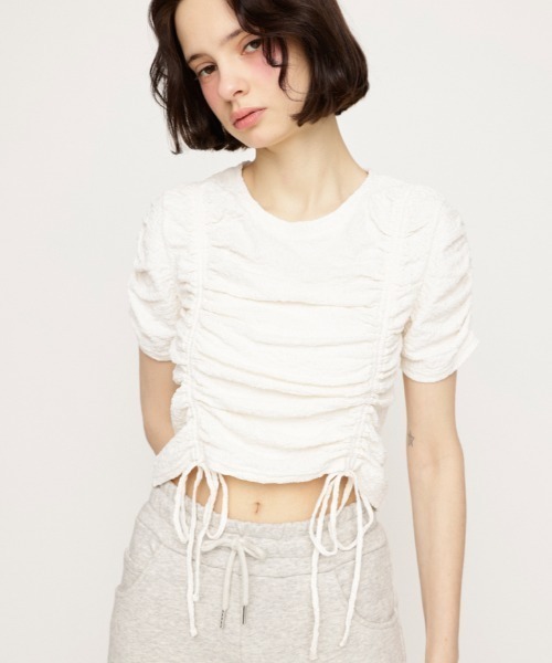 Sphalla ホワイト カットソー 半袖 SLY tシャツ SHIRRING CUT TOPS シャーリング カット トップス