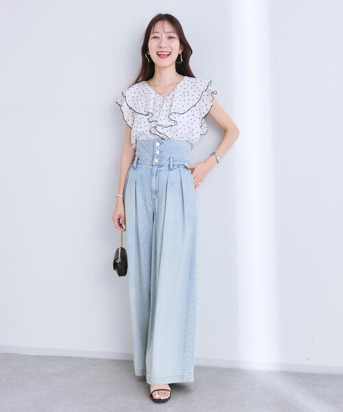 La boutique Bonbon ブラウス シャツ ドットラッフルブラウス