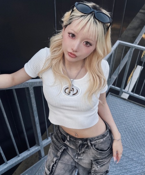 タグ付新品GYDA☆GD bijou MOLDハーフスリーブニットトップス☆ GD bijou MOLDハーフスリーブニットトップス（Tシャツ