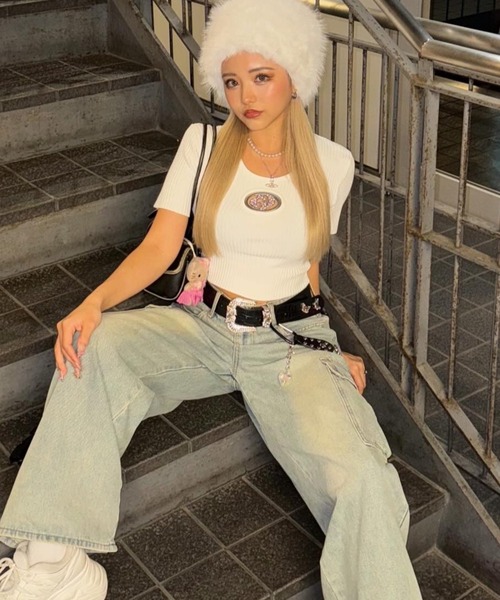 GYDA tシャツ GD bijou MOLDハーフスリーブニットトップス