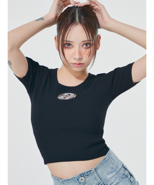 GYDA tシャツ GD bijou MOLDハーフスリーブニットトップス
