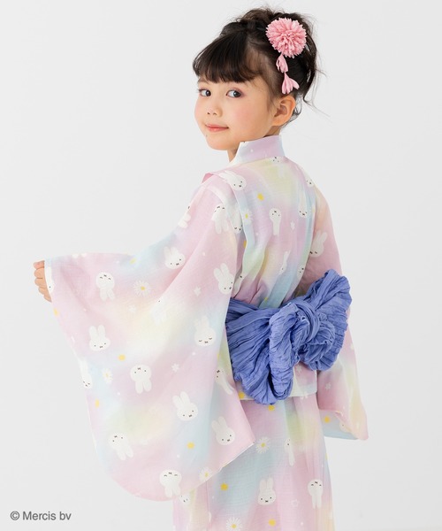 Flower Miffy浴衣 アジサイ　ミッフィー兵児帯セット
　シワ加工兵児帯 Flower Miffy浴衣 アジサイ ミッフィー兵児帯セット シワ加工兵児帯