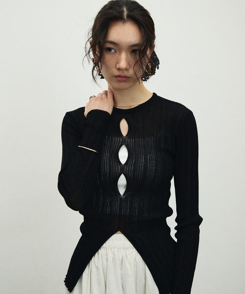 ニット セーター Sherbet Touch Front Hole Random Rib Knit