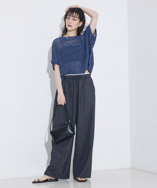 ニット セーター 「大人の透け感」透かしガータースクエアニット/夏服/サマーニット レディース qualite ニット セーター 「大人の透け感」透かしガーター