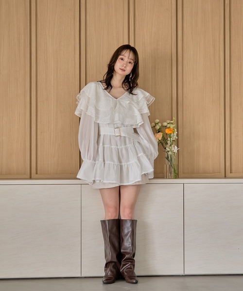 mideal（マイディール） チュニック ruffle lace sheer tunic one