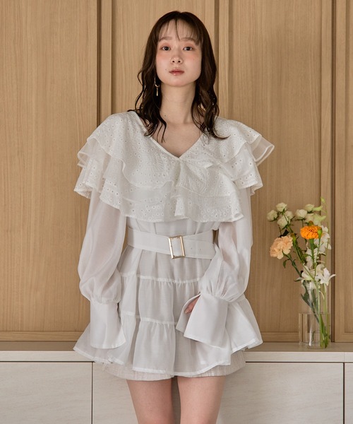 mideal（マイディール） チュニック ruffle lace sheer tunic one