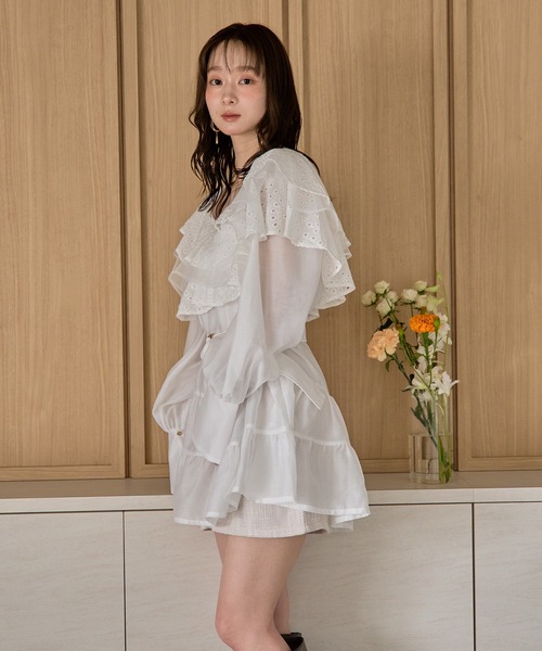 mideal（マイディール） チュニック ruffle lace sheer tunic one