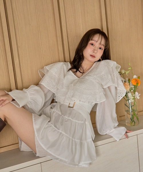 mideal（マイディール） チュニック ruffle lace sheer tunic one