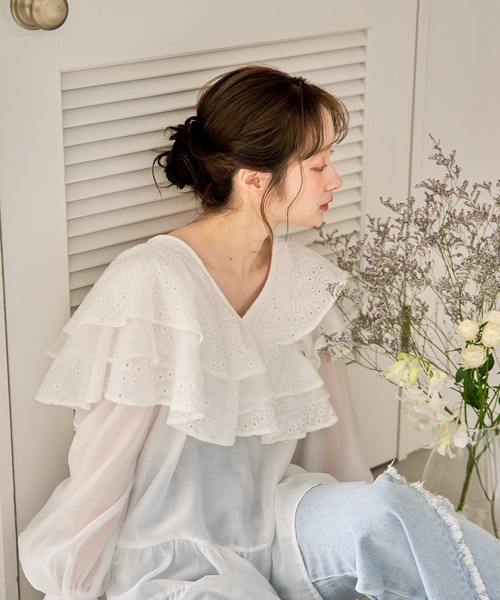 mideal（マイディール） チュニック ruffle lace sheer tunic one