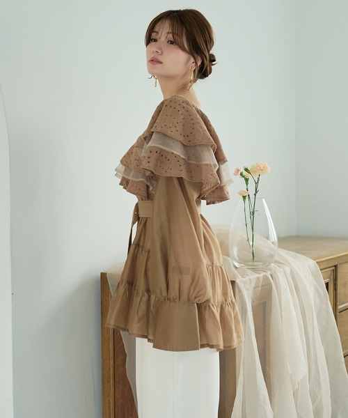 mideal（マイディール） チュニック ruffle lace sheer tunic one