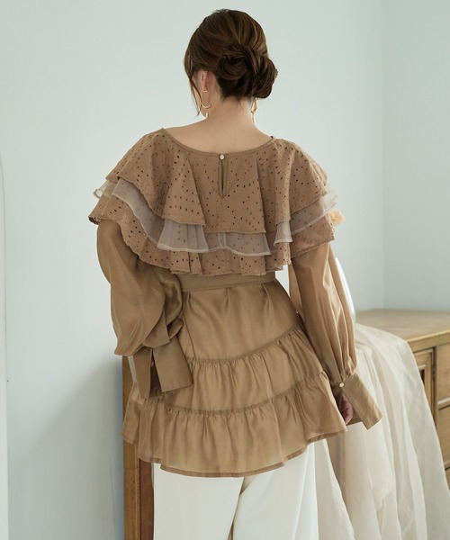 ポコラ4122　　レース　ピコフリル　シャツ　チュニック　ワンピース mideal（マイディール） チュニック ruffle lace sheer tunic one