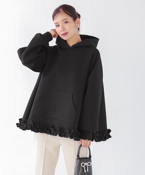 Fit more フリル付き ブラック フードパーカー 黒　FREEサイズ Fit more 「Fit more」 プルオーバーパーカー FREE ブラック