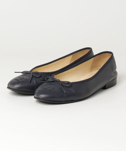 【超美品】CHANEL ネイビー エナメル フラットバレーシューズ 38.5 超美品】CHANEL ネイビー エナメル フラットバレーシューズ 38.5