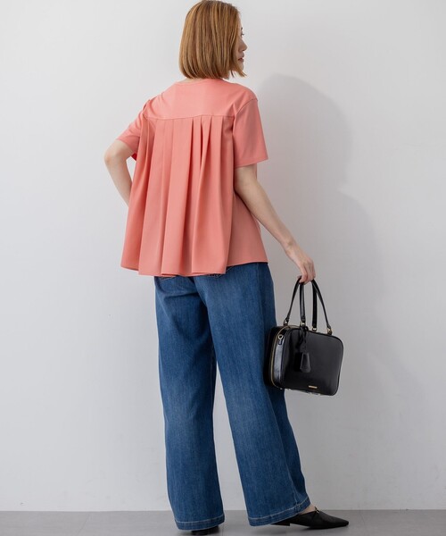 【汗じみ防止/洗える】スムースデザイン バックフレア カットソー 新品　未使用 汗じみ防止/洗える】スムースデザイン バックフレア カットソー