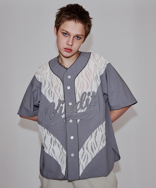 VI E DIT シャツ 半袖 Jacquard Baseball Shirts/ジャガードベース