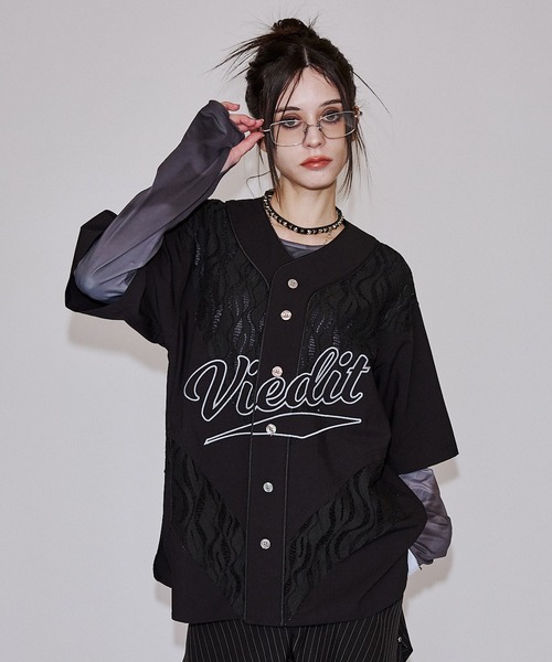 VI E DIT シャツ 半袖 Jacquard Baseball Shirts/ジャガードベース