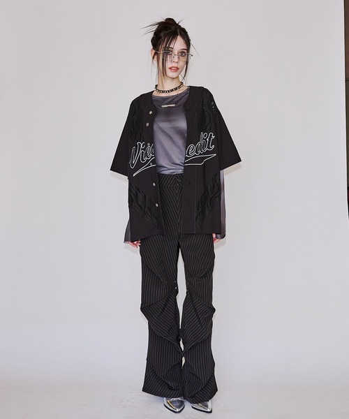 VI E DIT シャツ 半袖 Jacquard Baseball Shirts/ジャガードベース