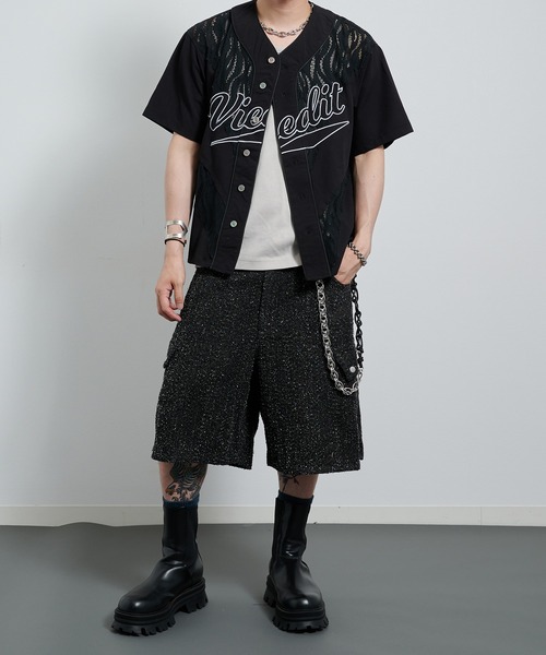 VI E DIT シャツ 半袖 Jacquard Baseball Shirts/ジャガードベース