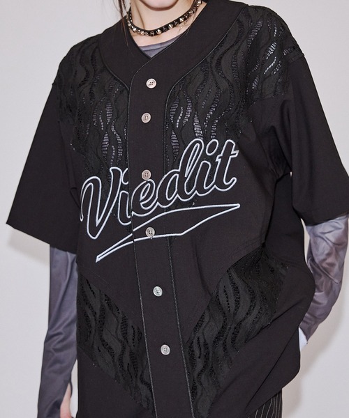 VI E DIT シャツ 半袖 Jacquard Baseball Shirts/ジャガードベース