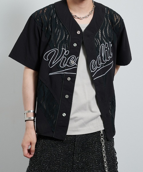 VI E DIT シャツ 半袖 Jacquard Baseball Shirts/ジャガードベース